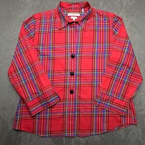 Foxcroft NYC Womens Red Plaid Wrinkle Free Button Up Shirt Size 18 Shaped